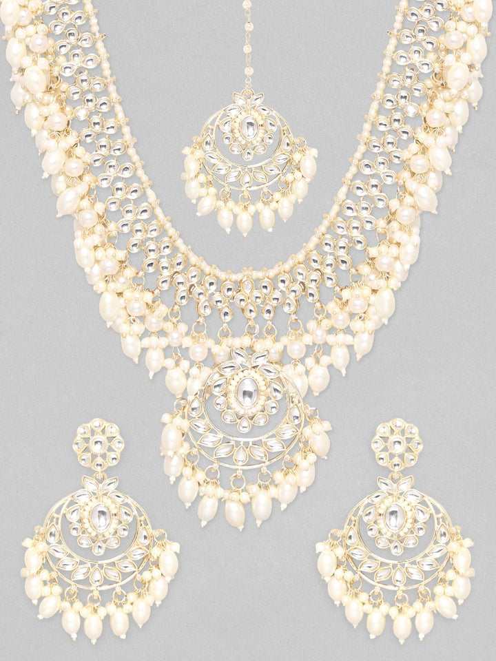 Rubans 22K Gold Plated Kundan Studded Pearl Necklace & Earring Jewellery Set. Necklace Set