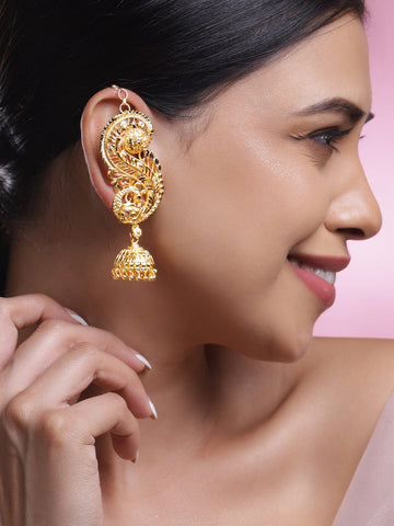 Rubans 22K Gold-Plated Leaf Filigree Oversized Ear-Cuff Jhumka Earrings Jhumka Earrings