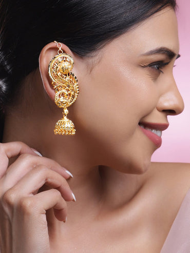 Rubans 22K Gold-Plated Leaf Filigree Oversized Ear-Cuff Jhumka Earrings Jhumka Earrings