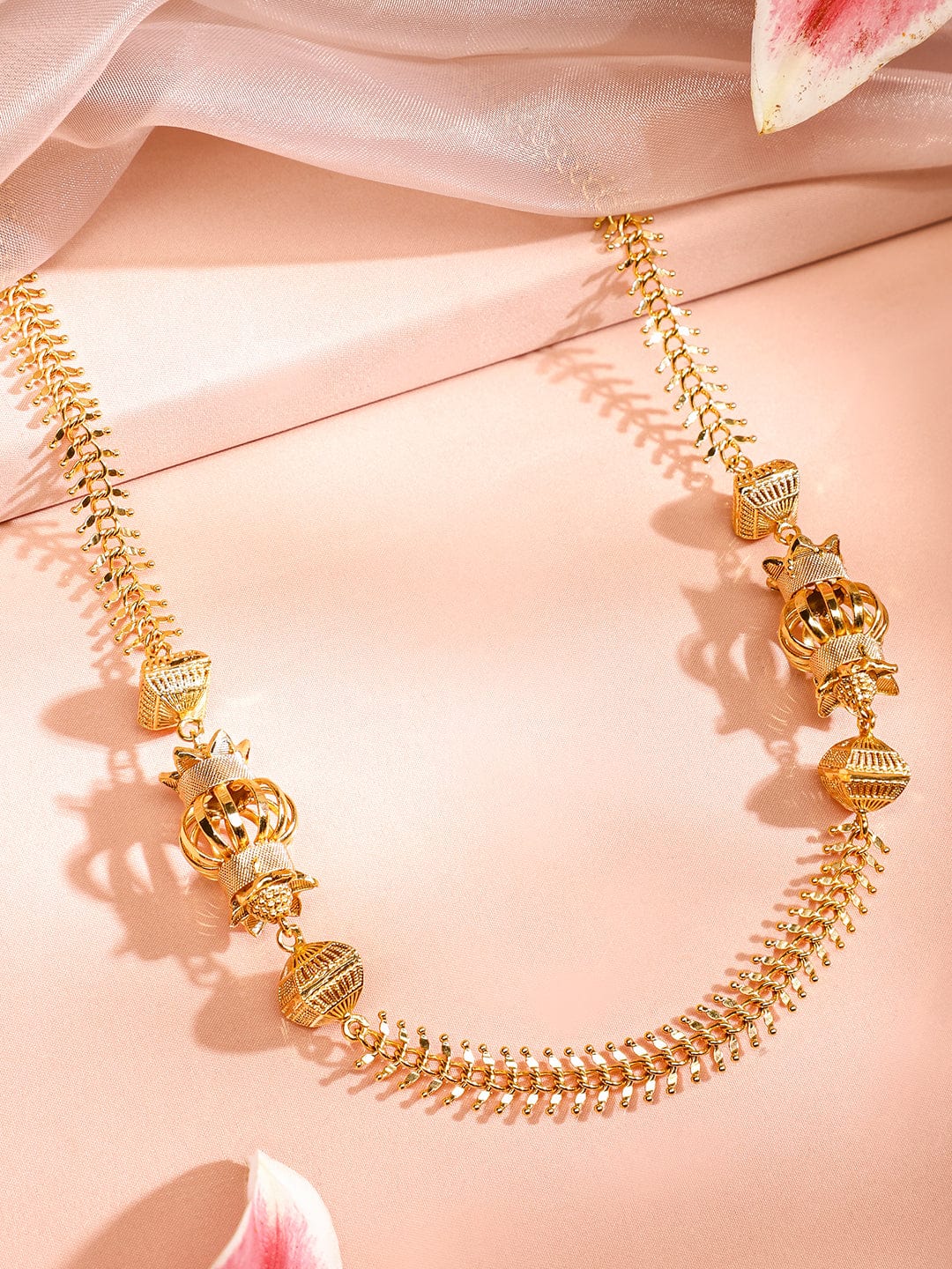 Rubans 22K Gold-Plated Long Layered Golden Beaded Traditional Necklace for Women Necklace and Chains