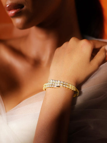Rubans 22K Gold-Plated Luxurious Pave-Set Cubic Zirconia Openable Bracelet Bangles & Bracelet