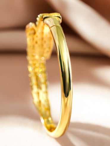 Rubans 22K Gold-Plated Luxurious Pave-Set Cubic Zirconia Openable Bracelet Wristwear