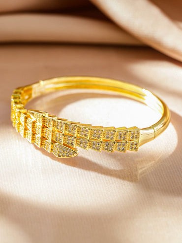 Rubans 22K Gold-Plated Luxurious Pave-Set Cubic Zirconia Openable Bracelet Wristwear