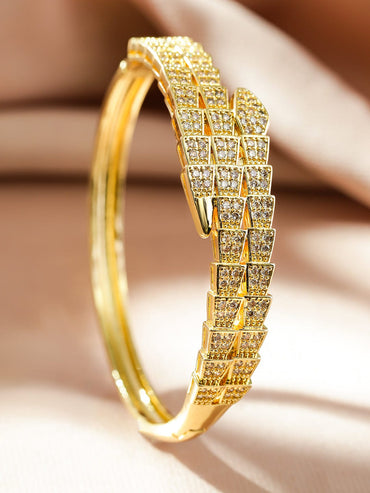Rubans 22K Gold-Plated Luxurious Pave-Set Cubic Zirconia Openable Bracelet Wristwear
