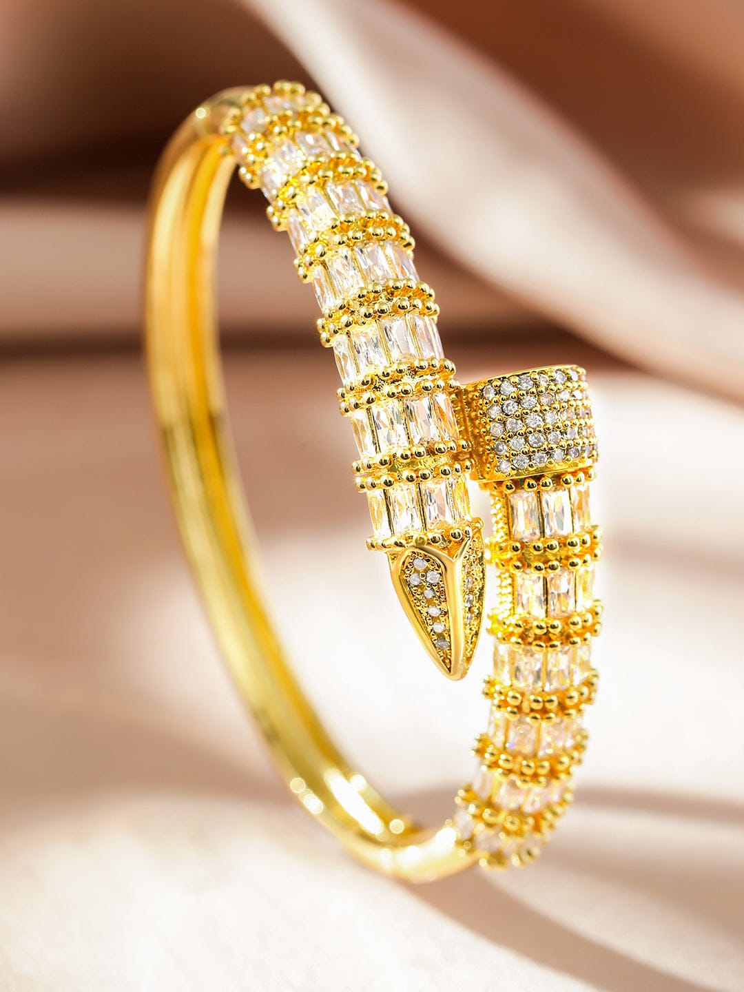 Rubans 22K Gold-Plated Luxurious Snake-Inspired Cubic Zirconia Bracelet Wristwear