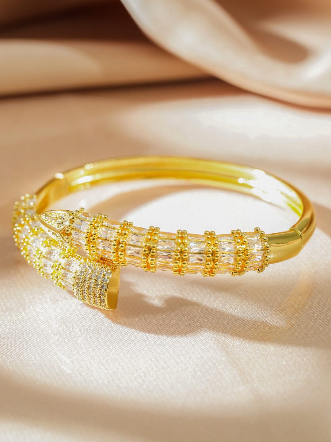Rubans 22K Gold-Plated Luxurious Snake-Inspired Cubic Zirconia Bracelet Wristwear