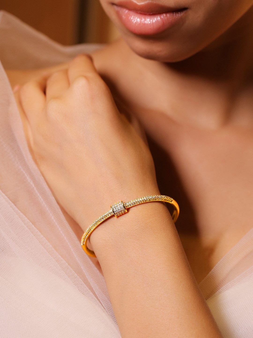 Rubans 22K Gold-Plated Minimalist Cubic Zirconia Openable Bracelet Bangles & Bracelet