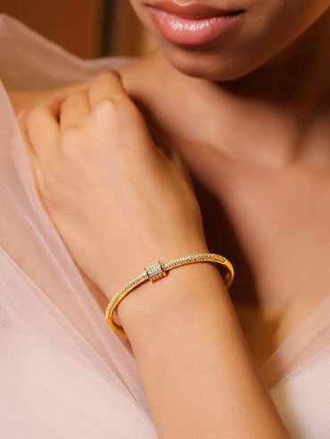 Rubans 22K Gold-Plated Minimalist Cubic Zirconia Openable Bracelet Bangles & Bracelet