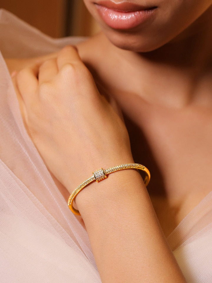 Rubans 22K Gold-Plated Minimalist Cubic Zirconia Openable Bracelet Wristwear