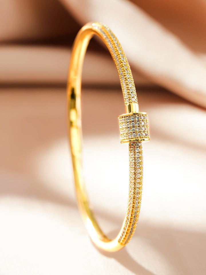 Rubans 22K Gold-Plated Minimalist Cubic Zirconia Openable Bracelet Wristwear