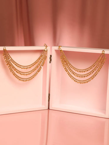 Rubans 22K Gold Plated Multi-Layer Beaded Ear-Chain Pair Traditional Ethnic Jewelry Earrings