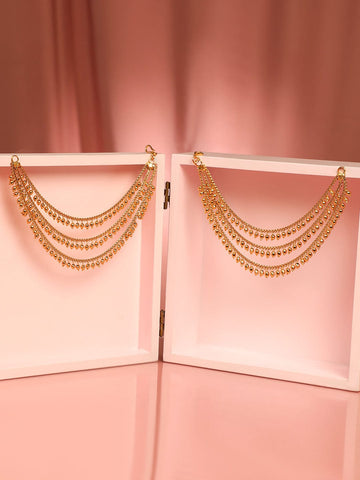 Rubans 22K Gold Plated Multi-Layer Beaded Ear-Chain Pair Traditional Ethnic Jewelry Earrings