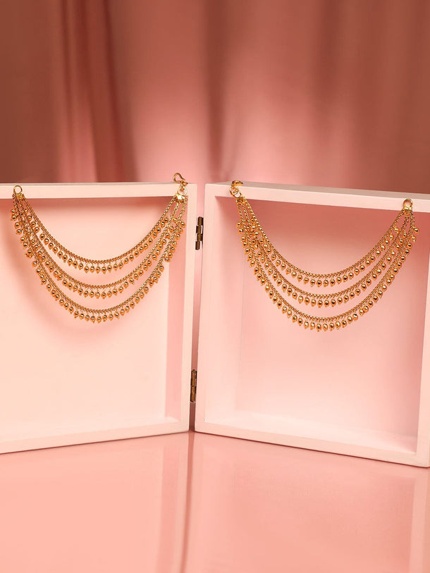 Rubans 22K Gold Plated Multi-Layer Beaded Ear-Chain Pair Traditional Ethnic Jewelry Earrings