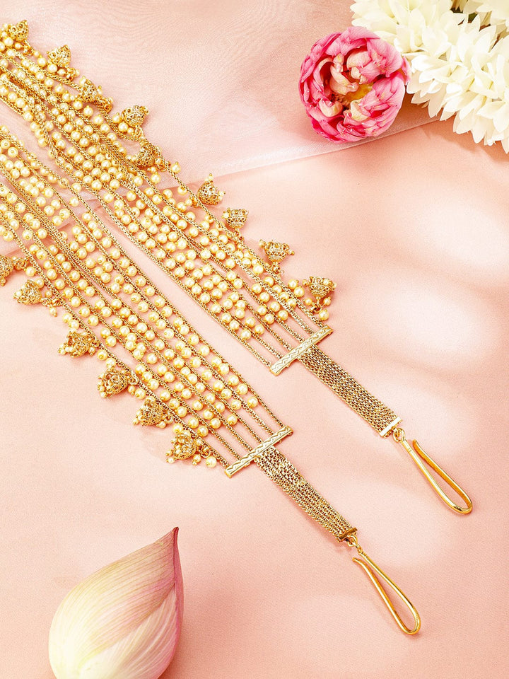 Rubans 22k Gold-Plated Multi-Layer Pearl Beaded Handcrafted Traditional Kamarbandh Saree Accessories