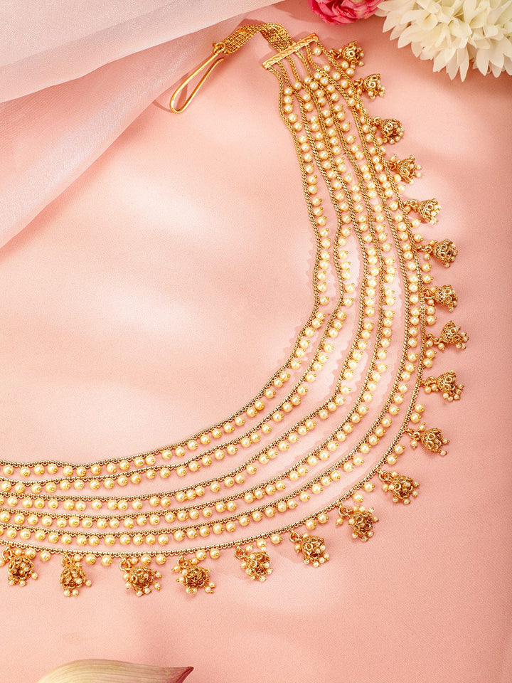 Rubans 22k Gold-Plated Multi-Layer Pearl Beaded Handcrafted Traditional Kamarbandh Saree Accessories