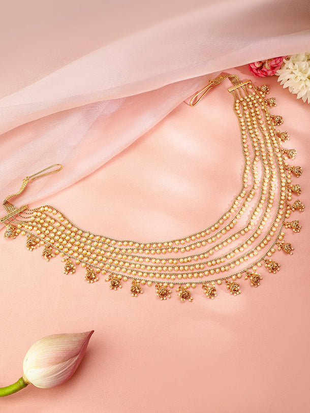 Rubans 22k Gold-Plated Multi-Layer Pearl Beaded Handcrafted Traditional Kamarbandh Saree Accessories