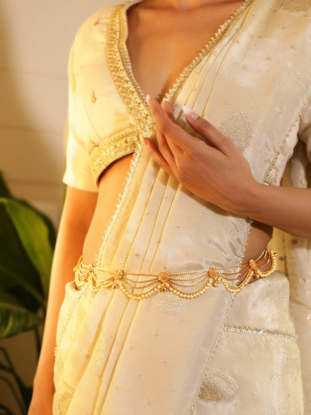 Rubans 22k Gold-Plated Multi-Layer Pearl Beaded Handcrafted Traditional Kamarbandh Saree Accessories