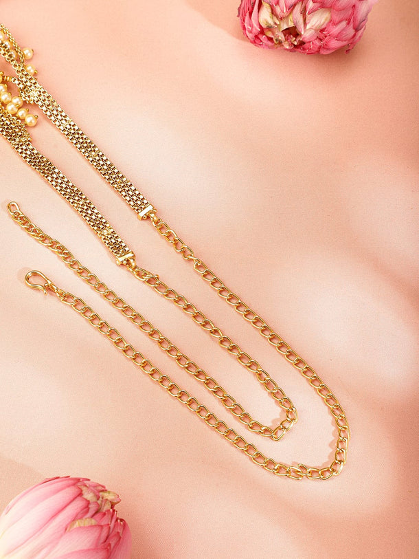 Rubans 22k Gold-Plated Multi-Layer Pearl Beaded Handcrafted Traditional Kamarbandh Saree Accessories