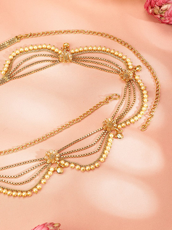 Rubans 22k Gold-Plated Multi-Layer Pearl Beaded Handcrafted Traditional Kamarbandh Saree Accessories