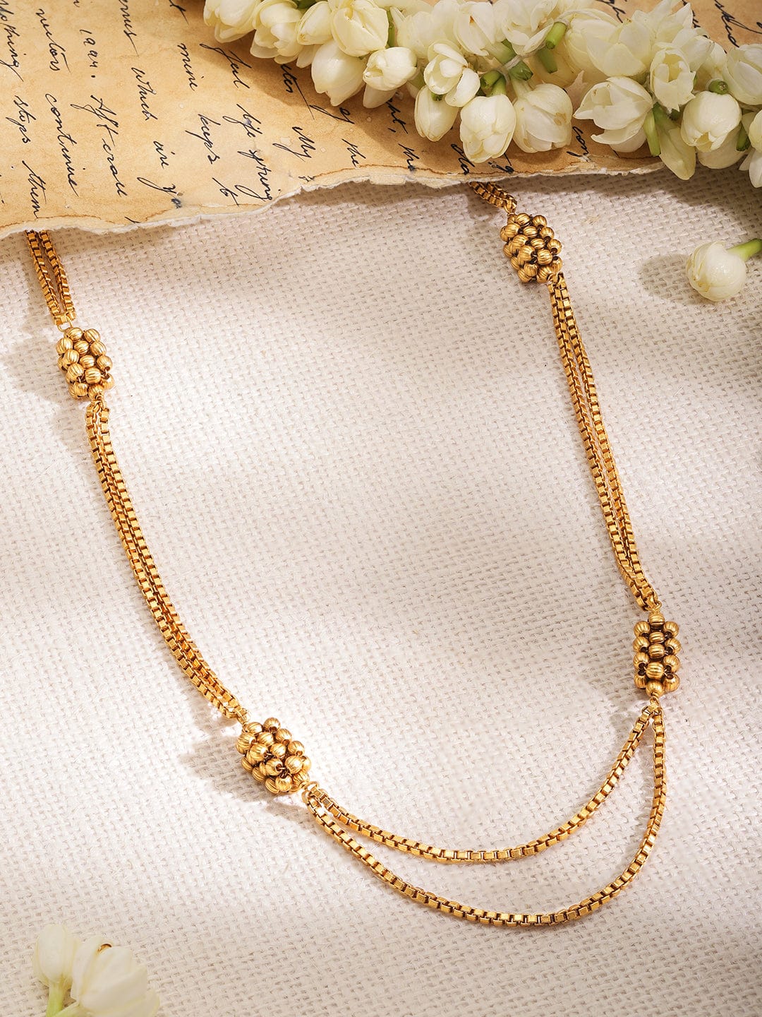 Rubans 22K Gold Plated Multi-Layered with Gold Beaded Long Necklace Necklace & chain