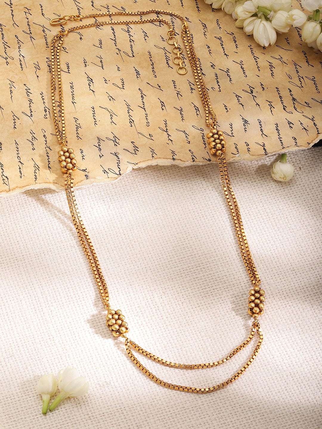 Rubans 22K Gold Plated Multi-Layered with Gold Beaded Long Necklace Necklace & chain