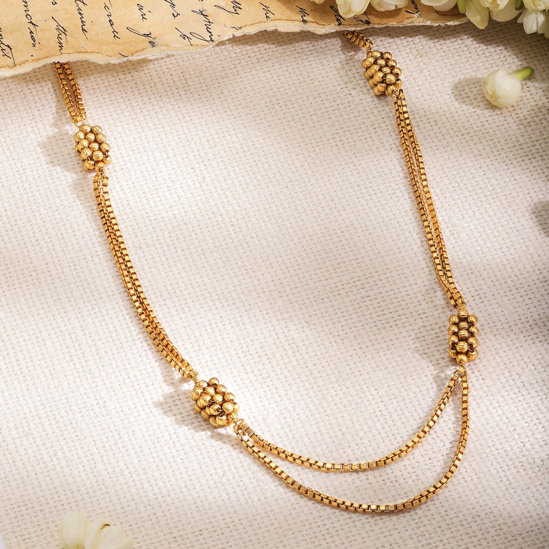 Rubans 22K Gold Plated Multi-Layered with Gold Beaded Long Necklace Necklace & chain