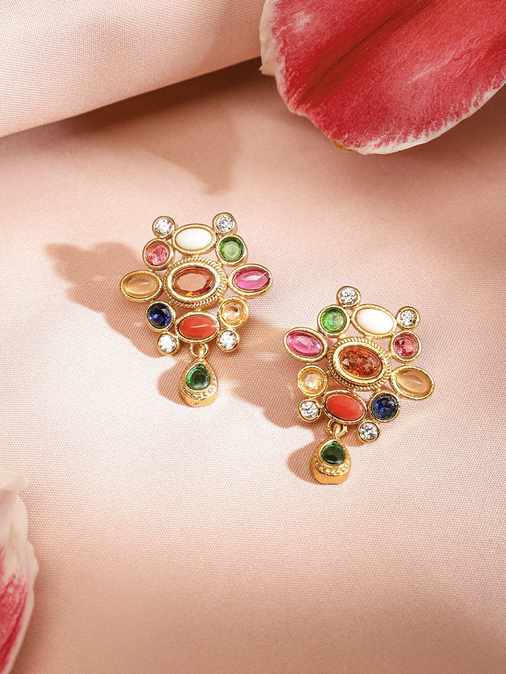 Rubans 22K Gold-Plated Multicolor Gemstone Studded Brass Traditional Necklace Set Jewellery Set