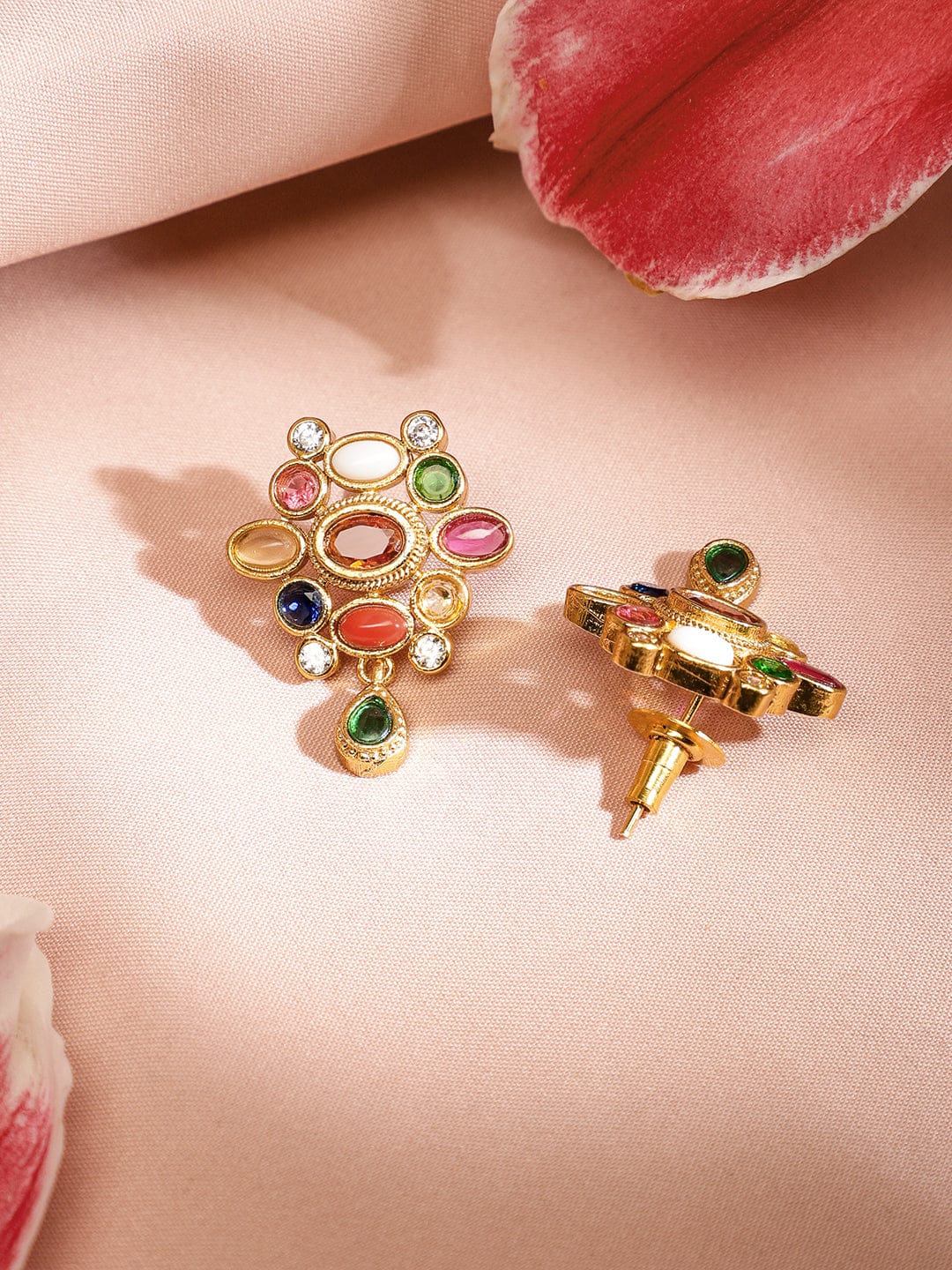 Rubans 22K Gold-Plated Multicolor Gemstone Studded Brass Traditional Necklace Set Jewellery Set