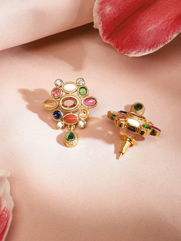 Rubans 22K Gold-Plated Multicolor Gemstone Studded Brass Traditional Necklace Set Jewellery Set