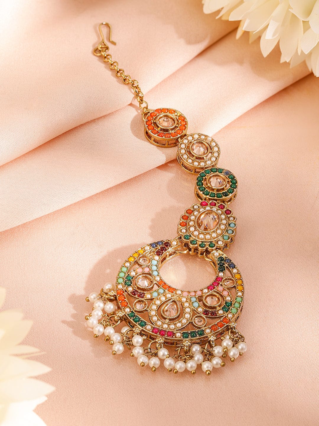 Rubans 22K Gold-Plated Multicolor Kundan & Cubic Zirconia Studded Bridal Jewelry Set Jewellery Set