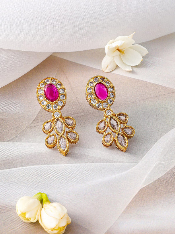 Rubans 22K Gold-Plated Multicolor Stone & Cubic Zirconia Studded Necklace Set with Earring Jewellery Set