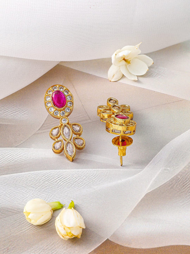 Rubans 22K Gold-Plated Multicolor Stone & Cubic Zirconia Studded Necklace Set with Earring Jewellery Set