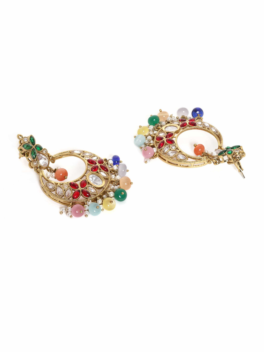Rubans 22K Gold plated Multicolour beaded Polki studded  necklace set Jewellery Sets