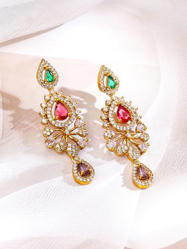Rubans 22K Gold-Plated Multicolour Stone & White Cubic Zirconia Studded Floral Vine Handcrafted Necklace Set for Women Jewellery Set