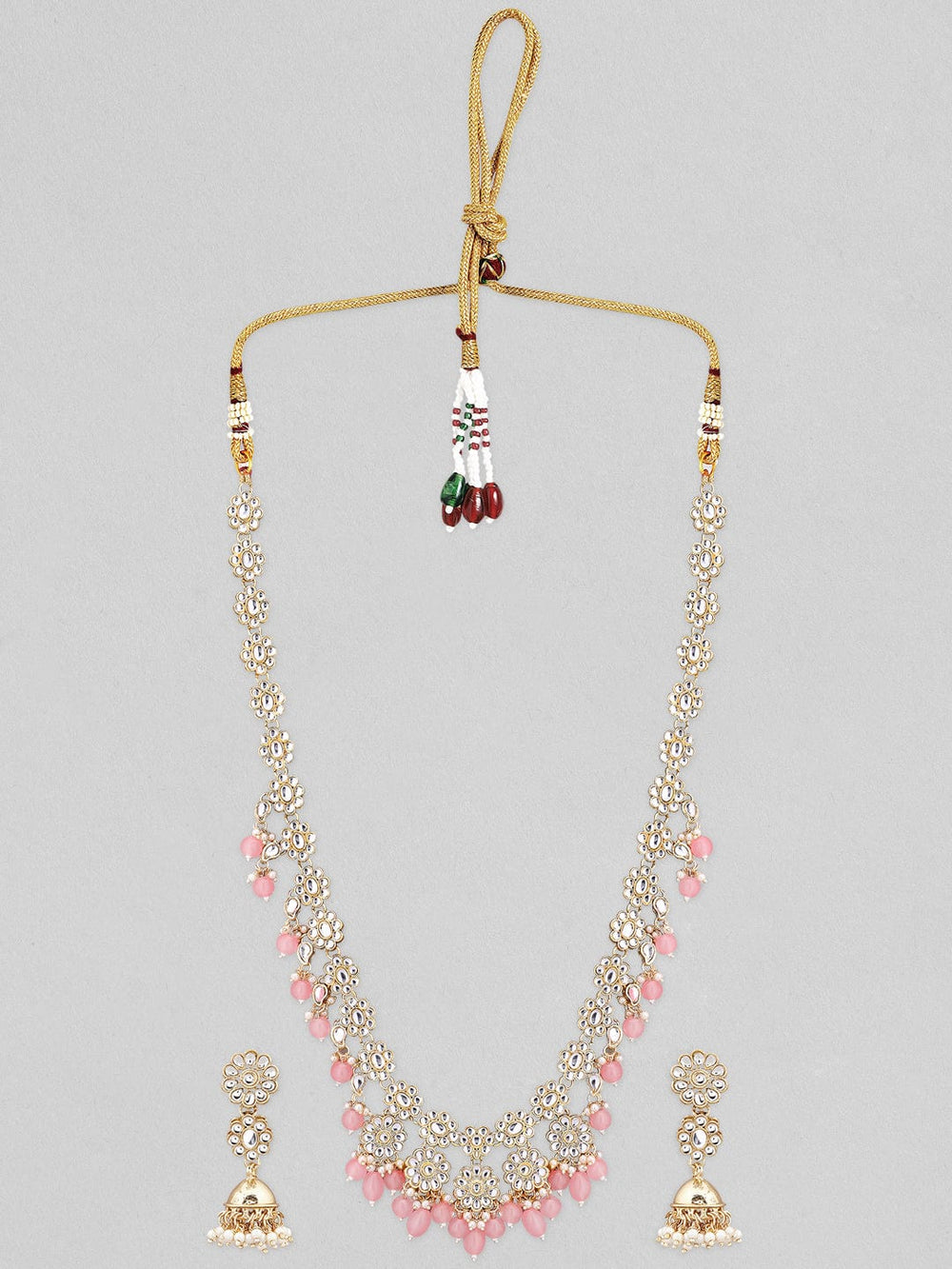 Rubans 22K Gold Plated Necklace Set With American Diamonds And Pink Stones. Necklace Set