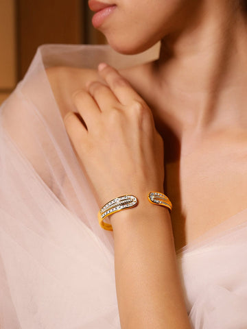 Rubans 22K Gold-Plated Openable Bracelet with Cubic Zirconia Detailing Bangles & Bracelet