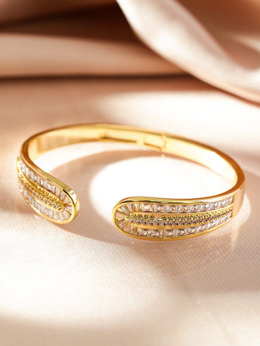 Rubans 22K Gold-Plated Openable Bracelet with Cubic Zirconia Detailing Wristwear