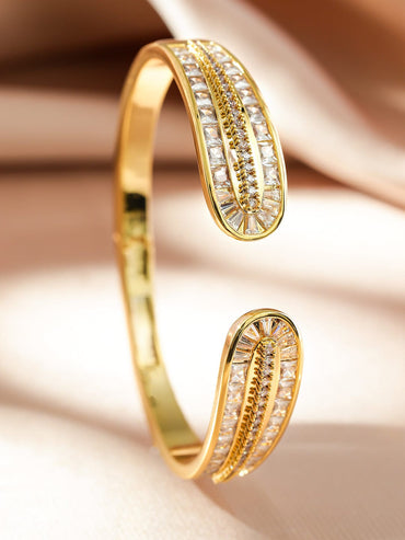 Rubans 22K Gold-Plated Openable Bracelet with Cubic Zirconia Detailing Wristwear