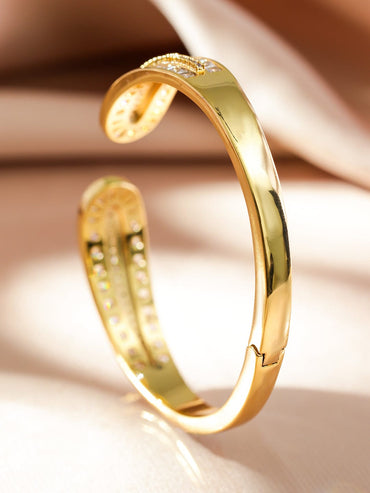 Rubans 22K Gold-Plated Openable Bracelet with Cubic Zirconia Detailing Wristwear