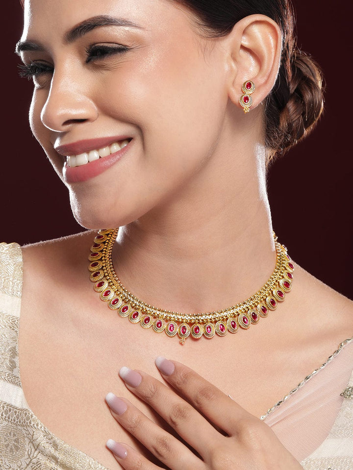 Rubans 22K Gold-Plated Oval Shaped Necklace & Earrings Necklace Set