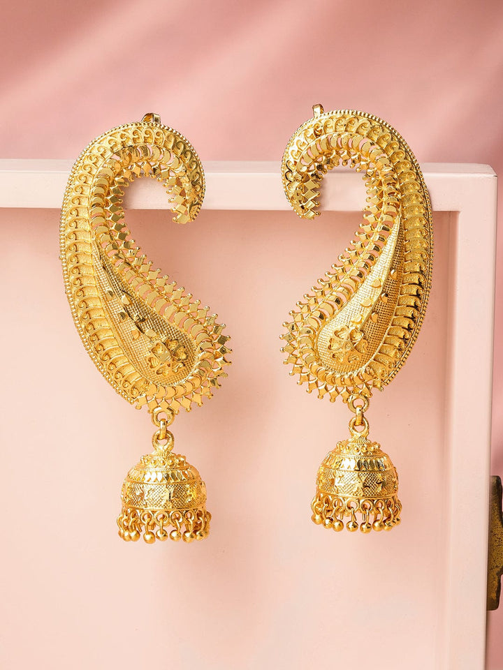 Rubans 22K Gold-Plated Oversized Paisley Ear-Cuff Jhumka Earrings with Ghungroo Dome Drop Earrings