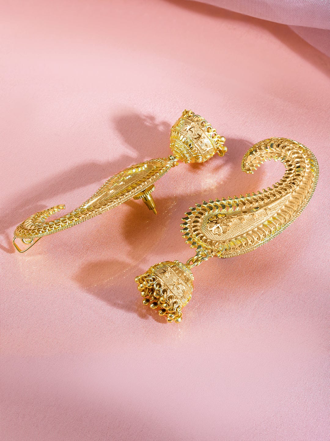Rubans 22K Gold-Plated Oversized Paisley Ear-Cuff Jhumka Earrings with Ghungroo Dome Drop Earrings