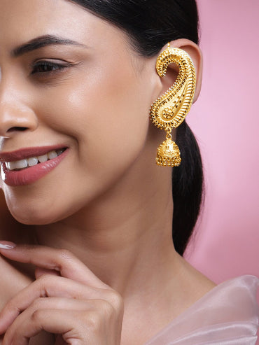 Rubans 22K Gold-Plated Oversized Paisley Ear-Cuff Jhumka Earrings with Ghungroo Dome Drop Jhumka Earrings