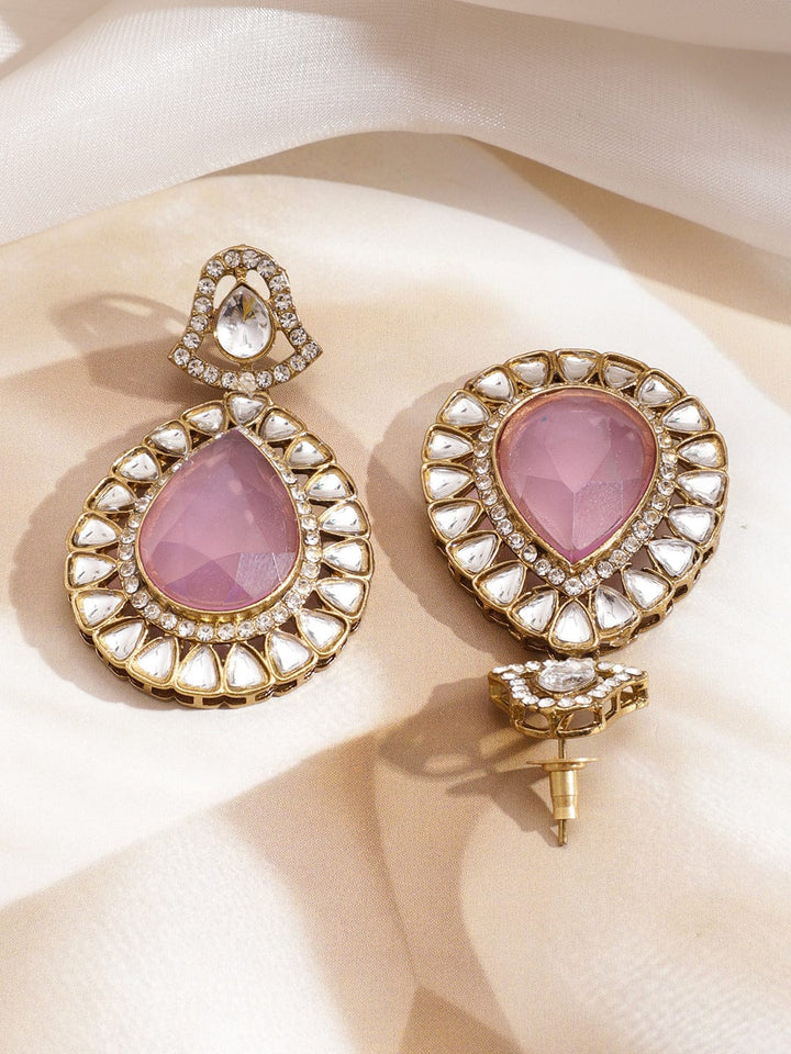 Rubans 22K Gold-Plated Pastel Pink Gemstone & Cubic Zirconia Luxe Statement Necklace Set Jewellery Set