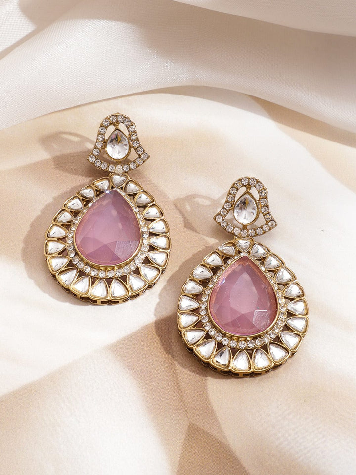 Rubans 22K Gold-Plated Pastel Pink Gemstone & Cubic Zirconia Luxe Statement Necklace Set Jewellery Set