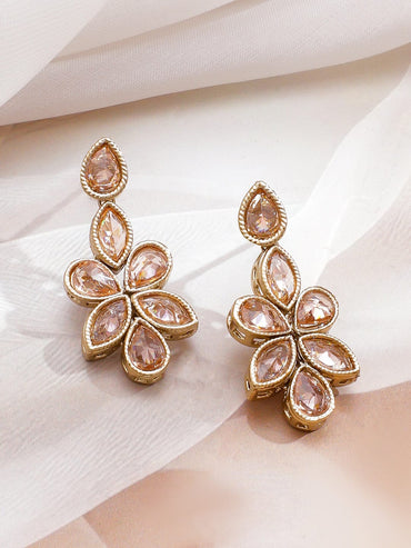 Rubans 22K Gold-Plated Peach Kundan Studded Floral Motif Necklace Set with Earrings Jewellery Set