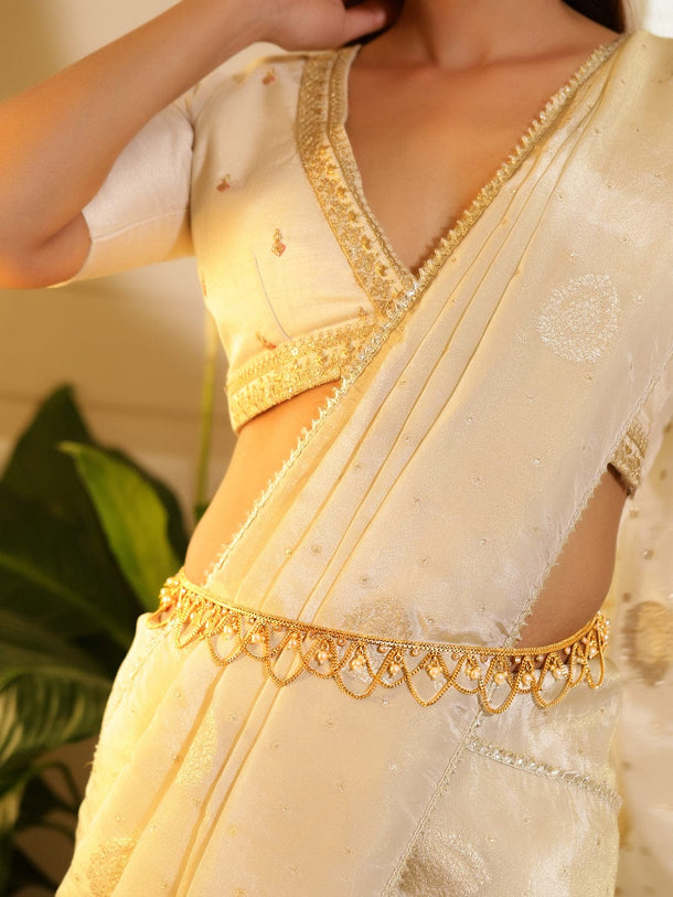 Rubans 22k Gold-Plated Pearl Beaded Handcrafted Traditional Kamarbandh Saree Accessories