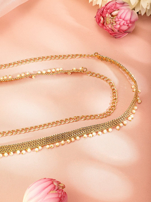 Rubans 22k Gold-Plated Pearl Beaded Handcrafted Traditional Kamarbandh Saree Accessories