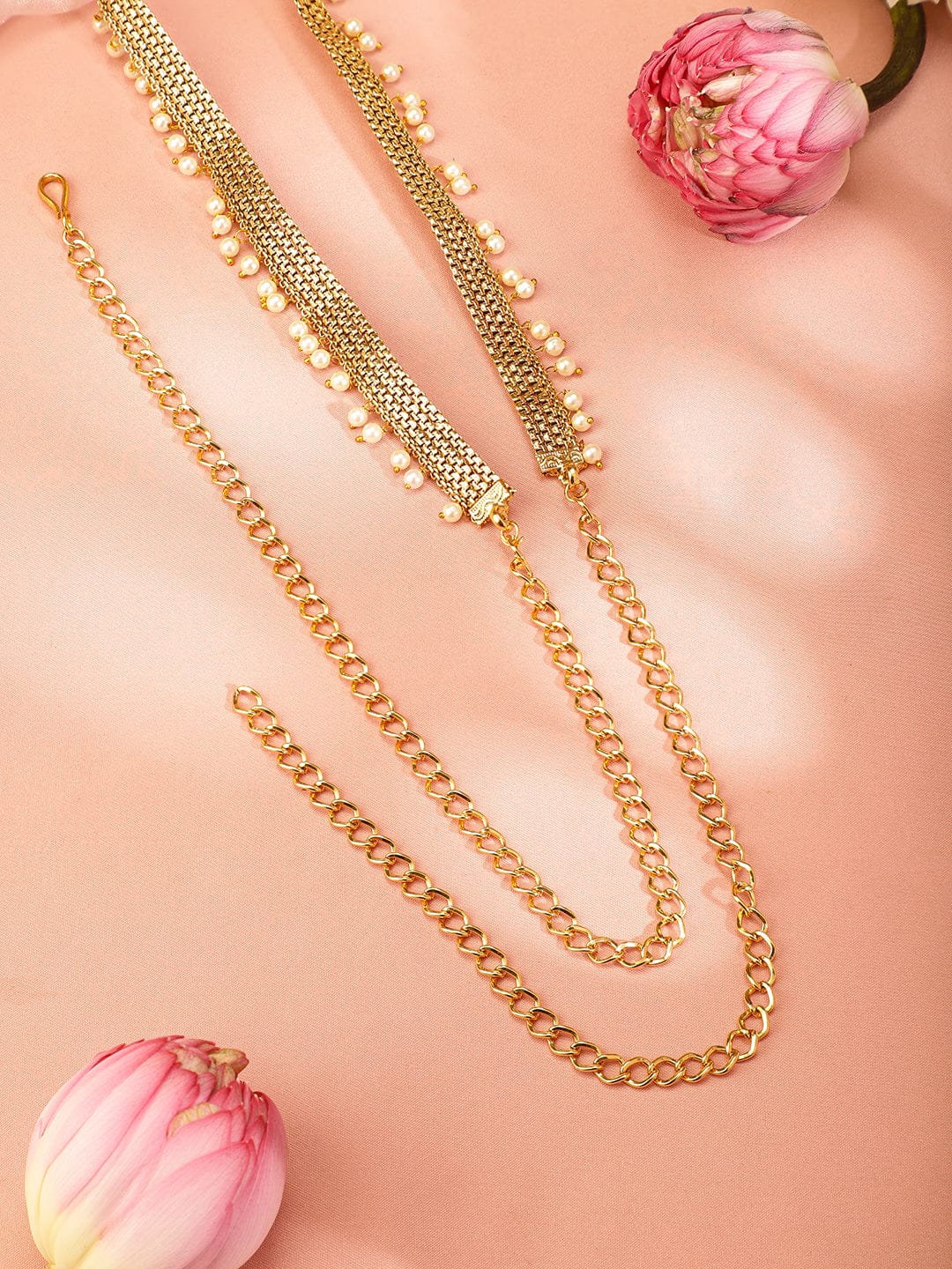 Rubans 22k Gold-Plated Pearl Beaded Handcrafted Traditional Kamarbandh Saree Accessories