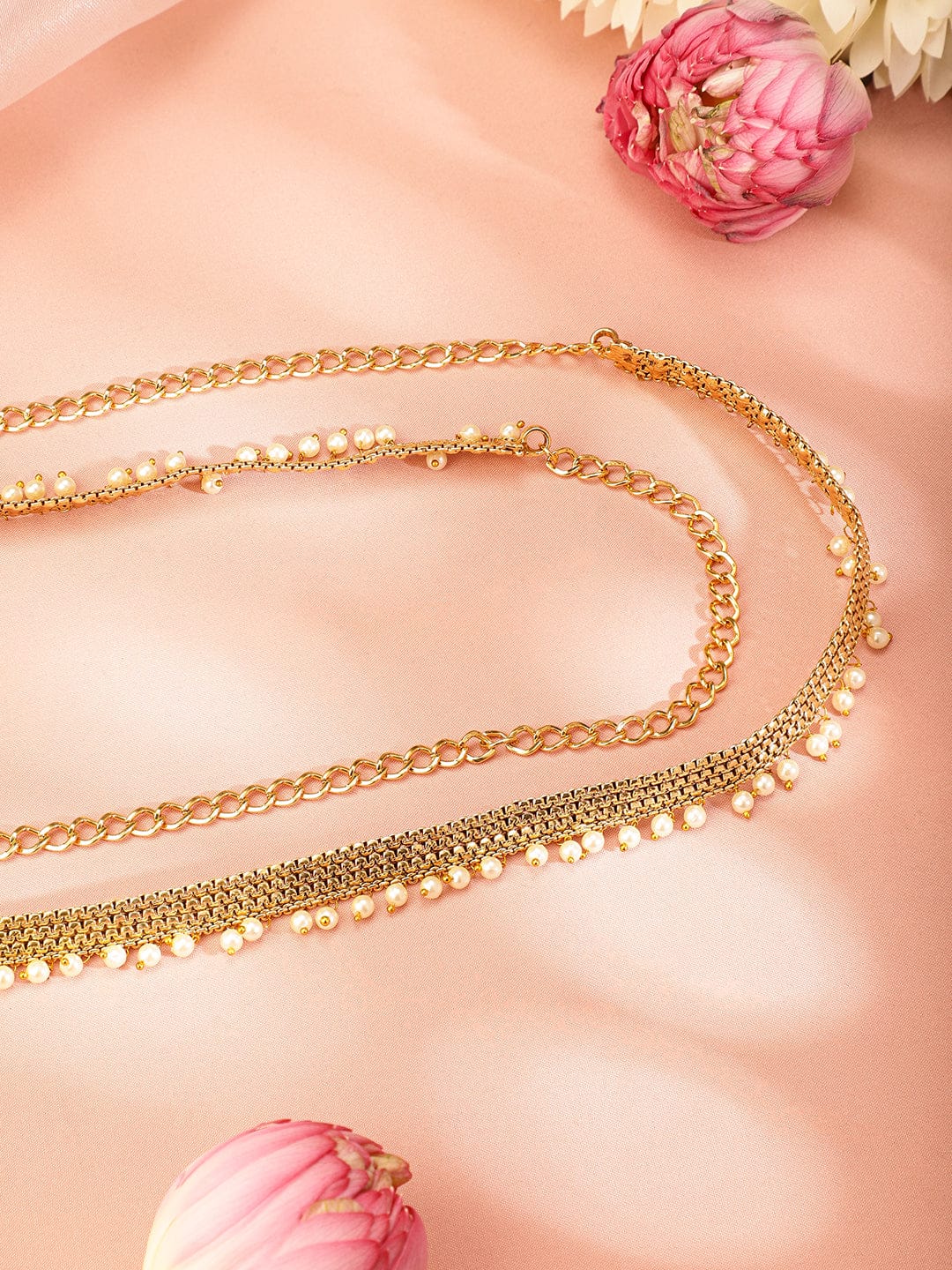 Rubans 22k Gold-Plated Pearl Beaded Handcrafted Traditional Kamarbandh Saree Accessories